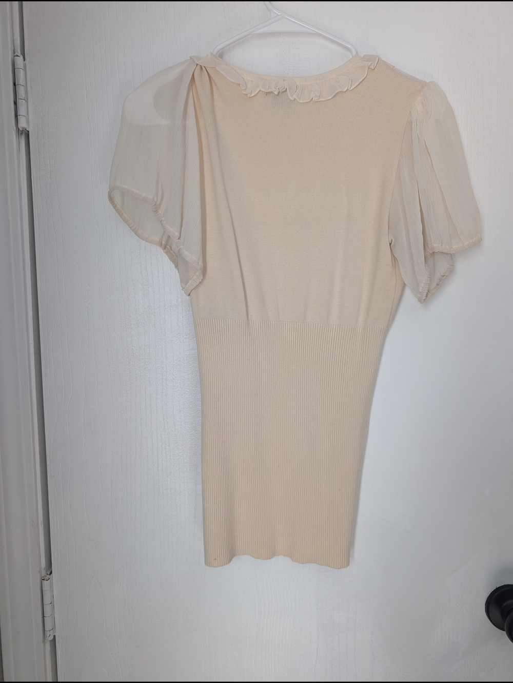 XOXO Cream Ruffle Neck Blouse with Rhinestone Button